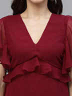 Red Solid Print Dress