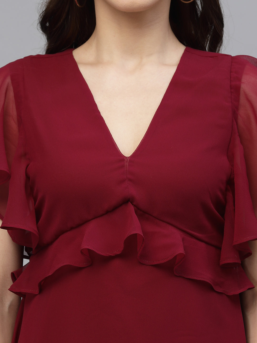 Red Solid Print Dress