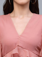 Peach Solid Print Dress