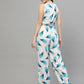 Valbone Western Wear For Women's Blue Leaves Printed Viscose Tie Pattern Jumpsuit