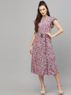 Pink Viscose Print Dress