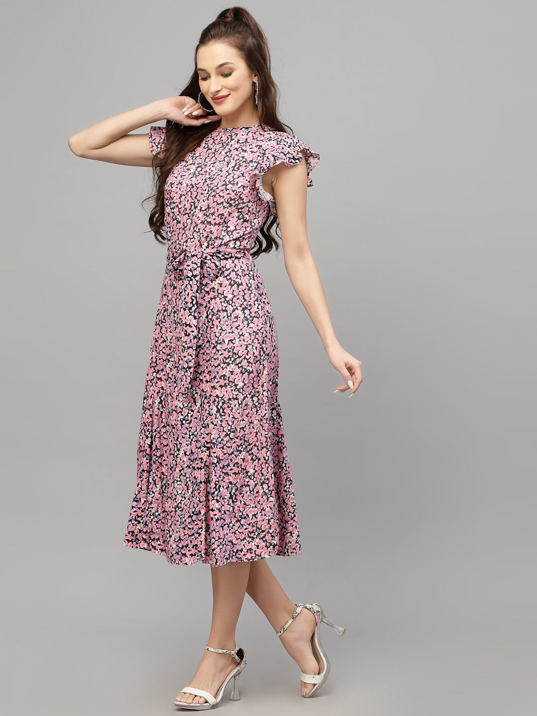Pink Viscose Print Dress