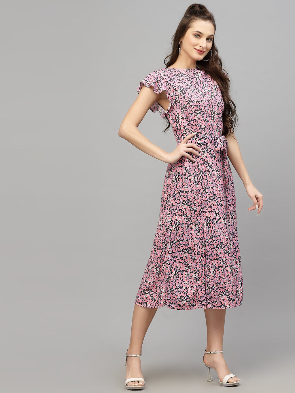 Pink Viscose Print Dress