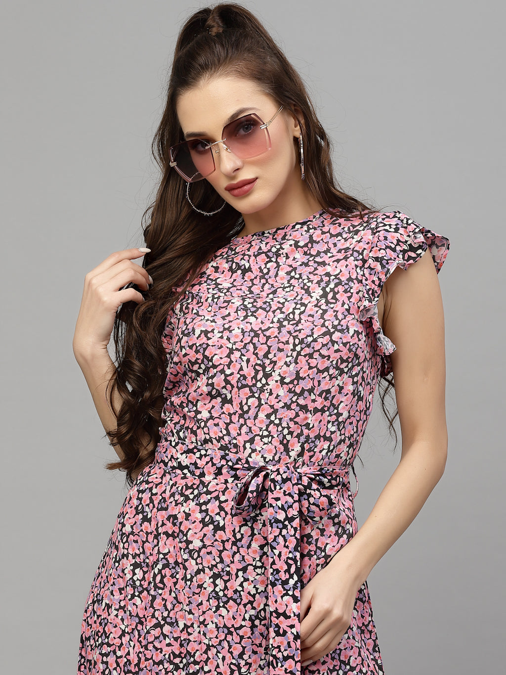 Pink Viscose Print Dress