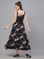 Black Floral Viscose Printed Dress