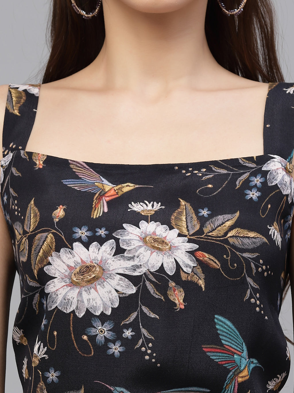 Black Floral Viscose Printed Dress