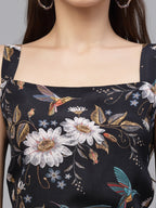 Black Floral Viscose Printed Dress