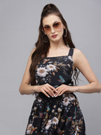 Black Floral Viscose Printed Dress