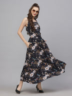 Black Floral Viscose Printed Dress