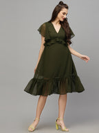 Green Solid Print Dress