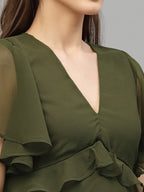 Green Solid Print Dress