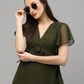 Valbone Women’s Green Georgette Solid Print Dress