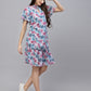 Valbone Western Wear Women's Blue & Pink Georgette Floral Printed Dress