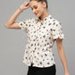 Valbone Women’s White Modal Silk Floral (Birds)Printed Shirt Half Sleeves