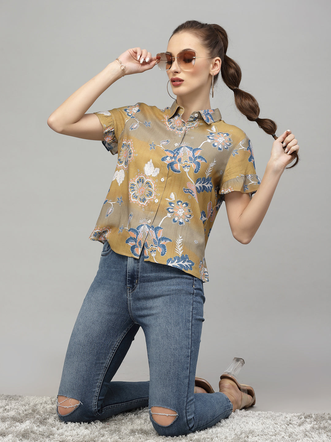 Valbone Women’s Brown Modal Silk Printed Shirt