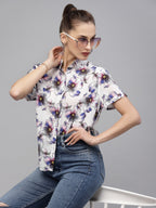 Valbone Women’s Blue Modal Silk Floral Printed Shirt