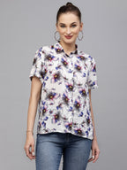 Valbone Women’s Blue Modal Silk Floral Printed Shirt