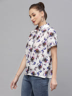 Valbone Women’s Blue Modal Silk Floral Printed Shirt