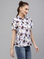 Valbone Women’s Blue Modal Silk Floral Printed Shirt