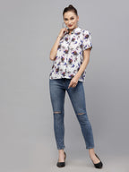 Valbone Women’s Blue Modal Silk Floral Printed Shirt