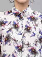 Valbone Women’s Blue Modal Silk Floral Printed Shirt