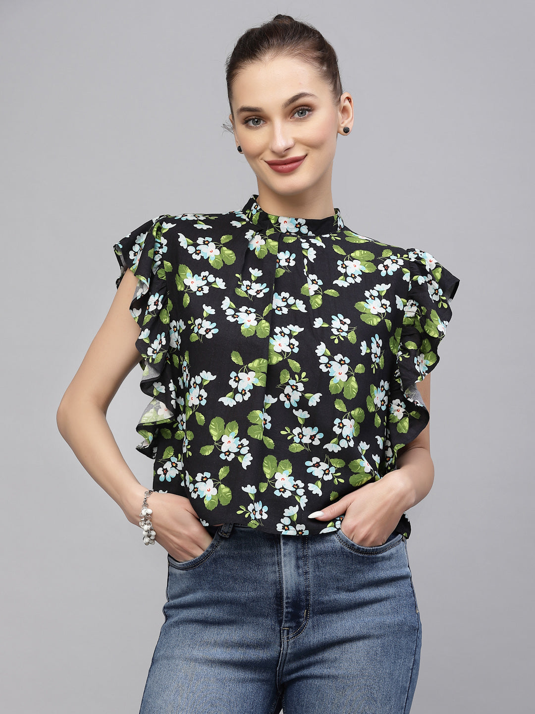 Green Floral Print Top for Women