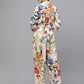 Valbone Women's Multi-color Viscose Floral Printed Jumpsuit with Collar & Belt