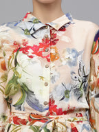 Valbone Women's Multi-color Viscose Floral Printed Jumpsuit with Collar & Belt