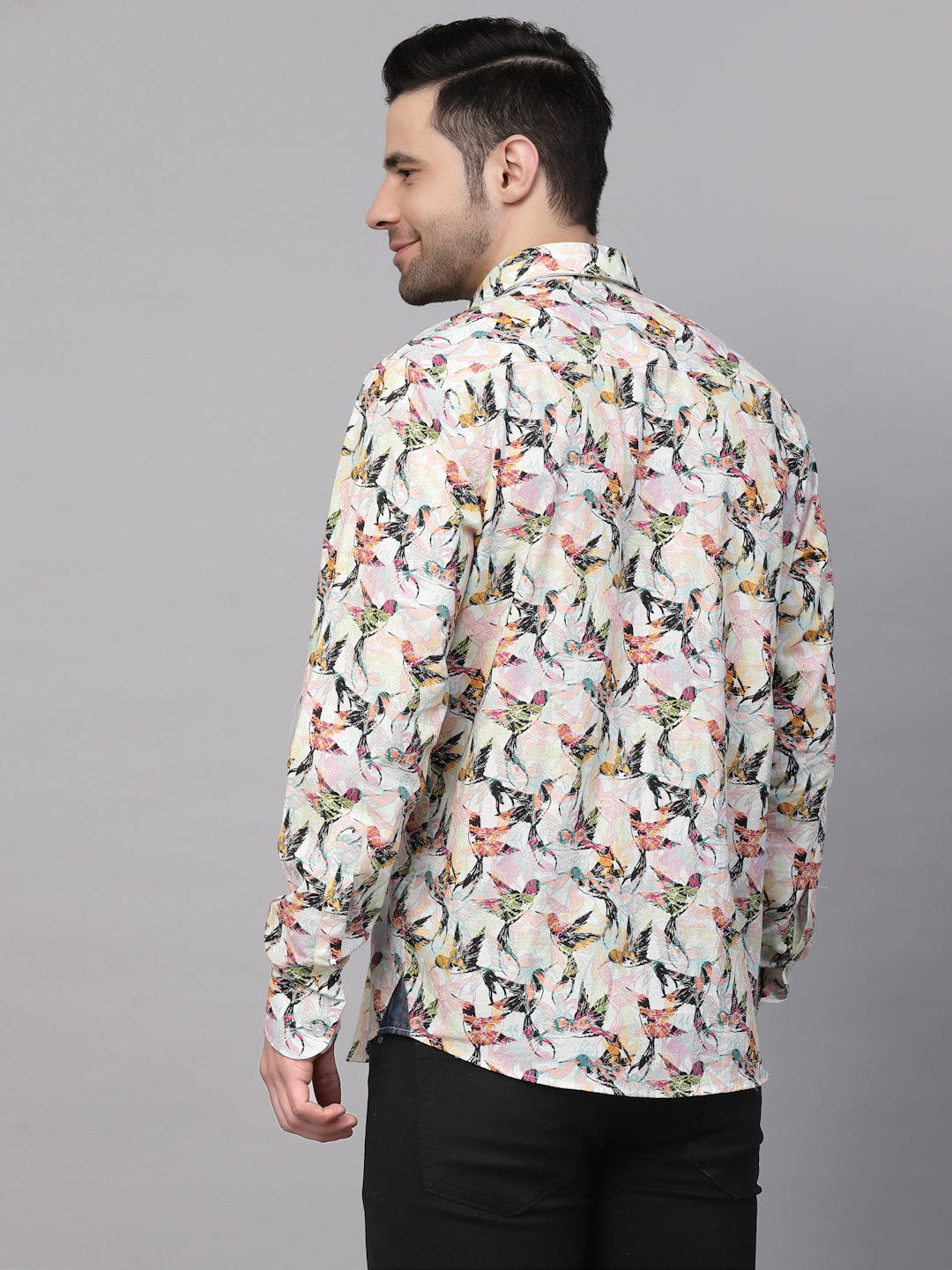 Valbone Men’s Digital Print Birds Printed Regular Fit Casual Shirt Full Sleeves