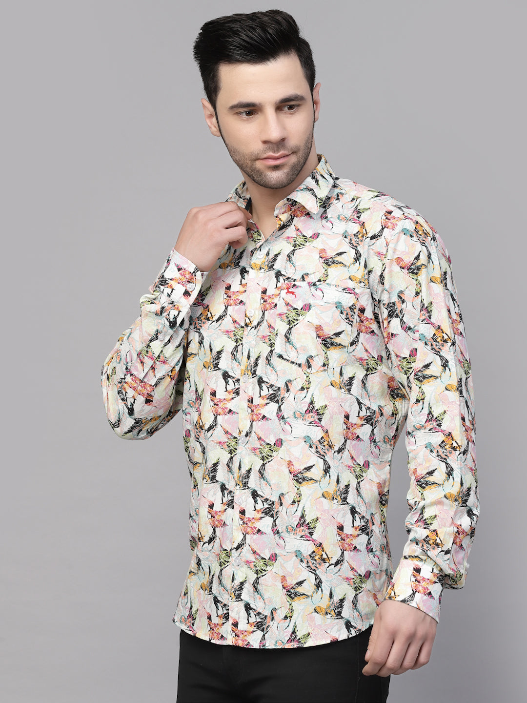 Valbone Men’s Digital Print Birds Printed Regular Fit Casual Shirt Full Sleeves