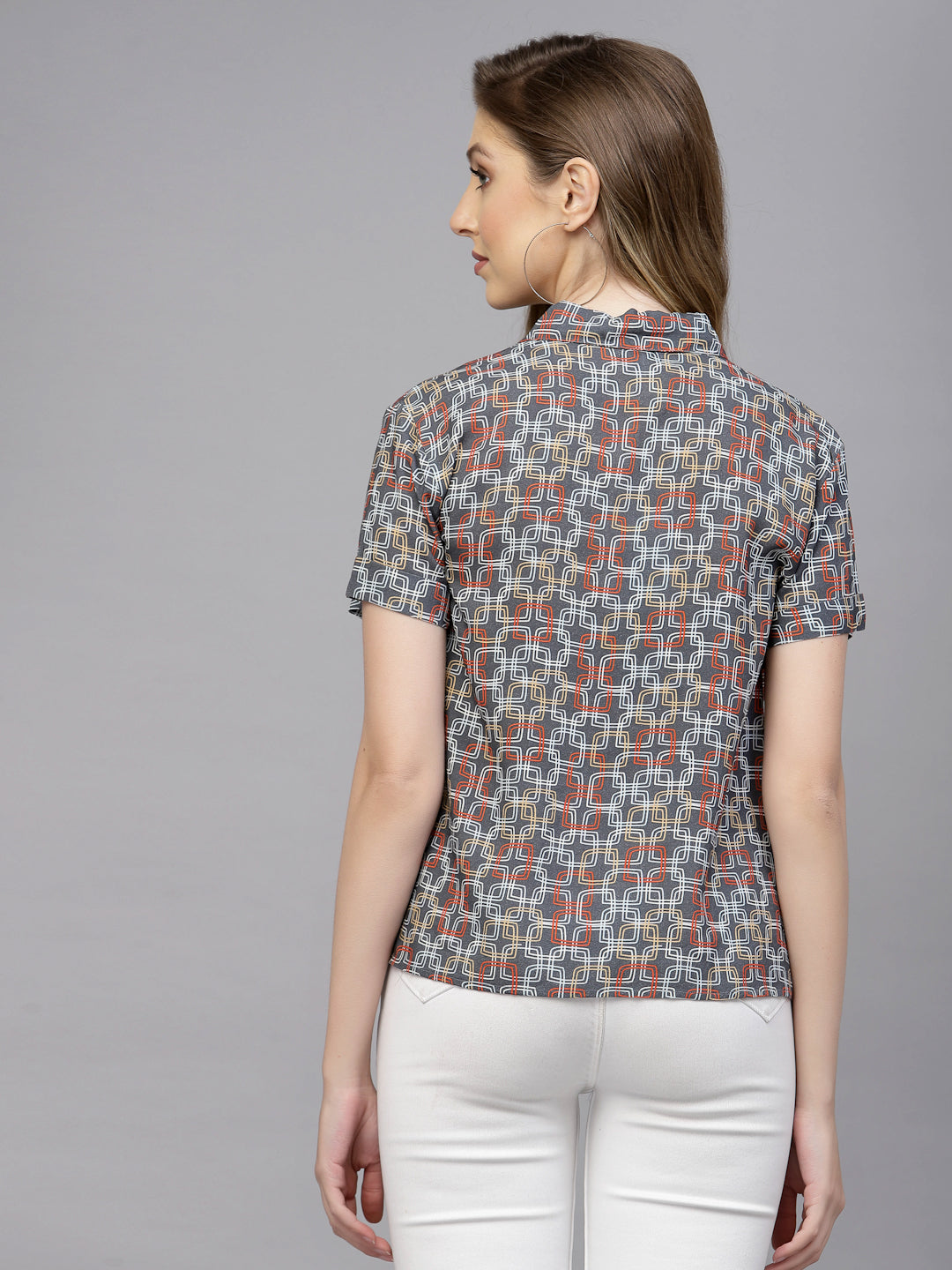 Valbone Women’s Black Modal Silk Geometric Printed Shirt