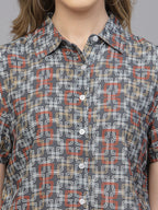 Valbone Women’s Black Modal Silk Geometric Printed Shirt