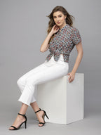 Valbone Women’s Black Modal Silk Geometric Printed Shirt