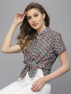 Valbone Women’s Black Modal Silk Geometric Printed Shirt