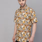 Valbone Men’s Yellow Digital Leaves Printed Regular Fit Casual Shirt Half Sleeves