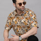 Valbone Men’s Yellow Digital Leaves Printed Regular Fit Casual Shirt Half Sleeves