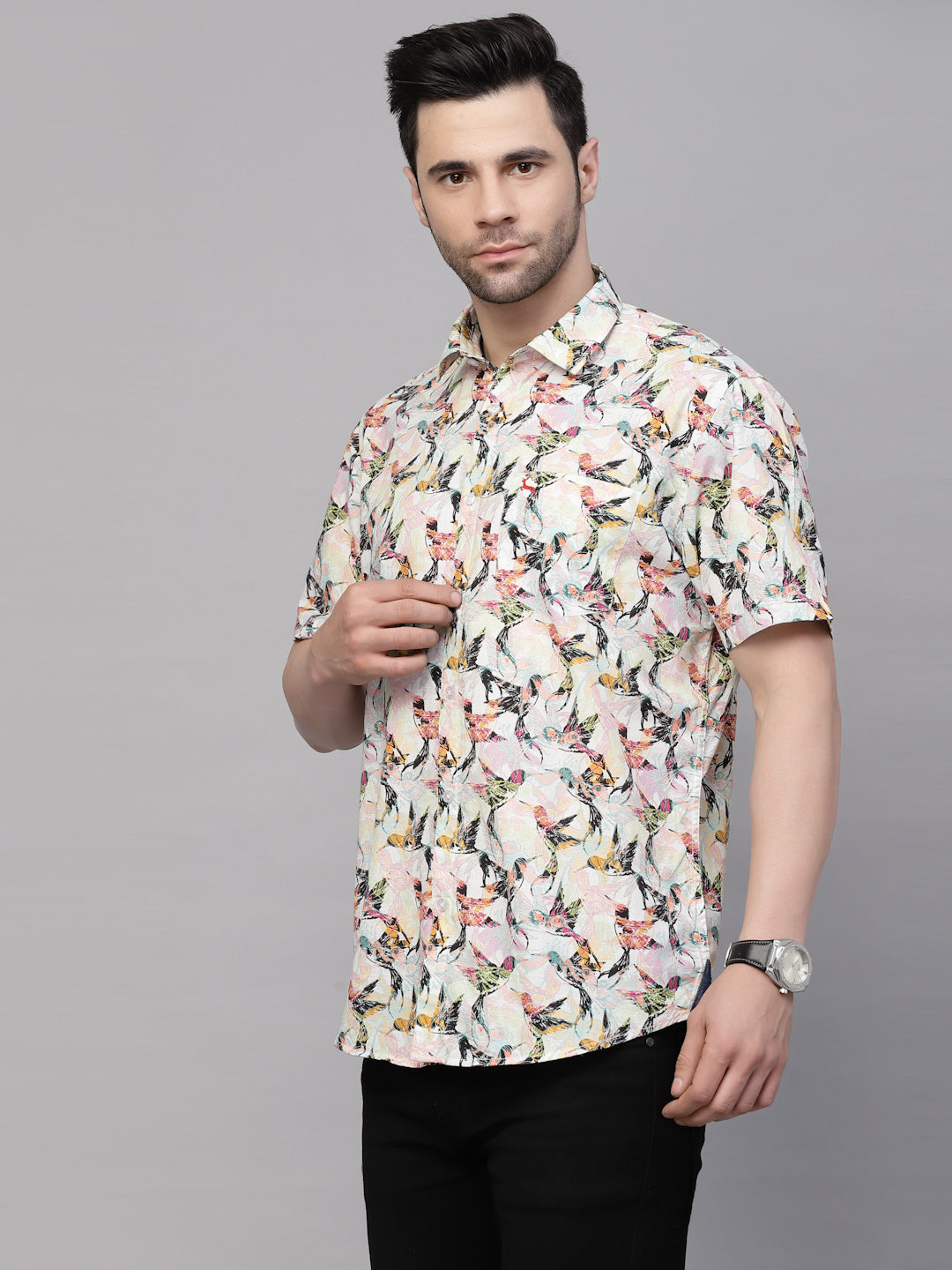 Valbone Men’s Digital Print Regular Fit Baird's Printed Casual Shirt Half Sleeves