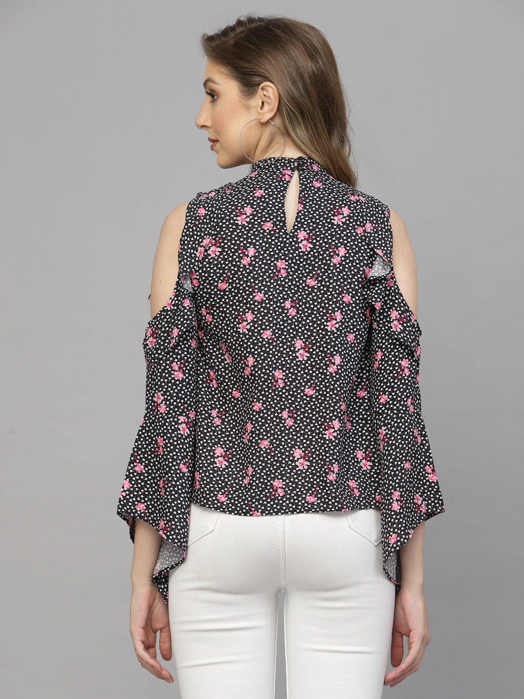 Black Floral Print Top for Women