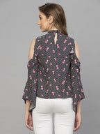 Black Floral Print Top for Women
