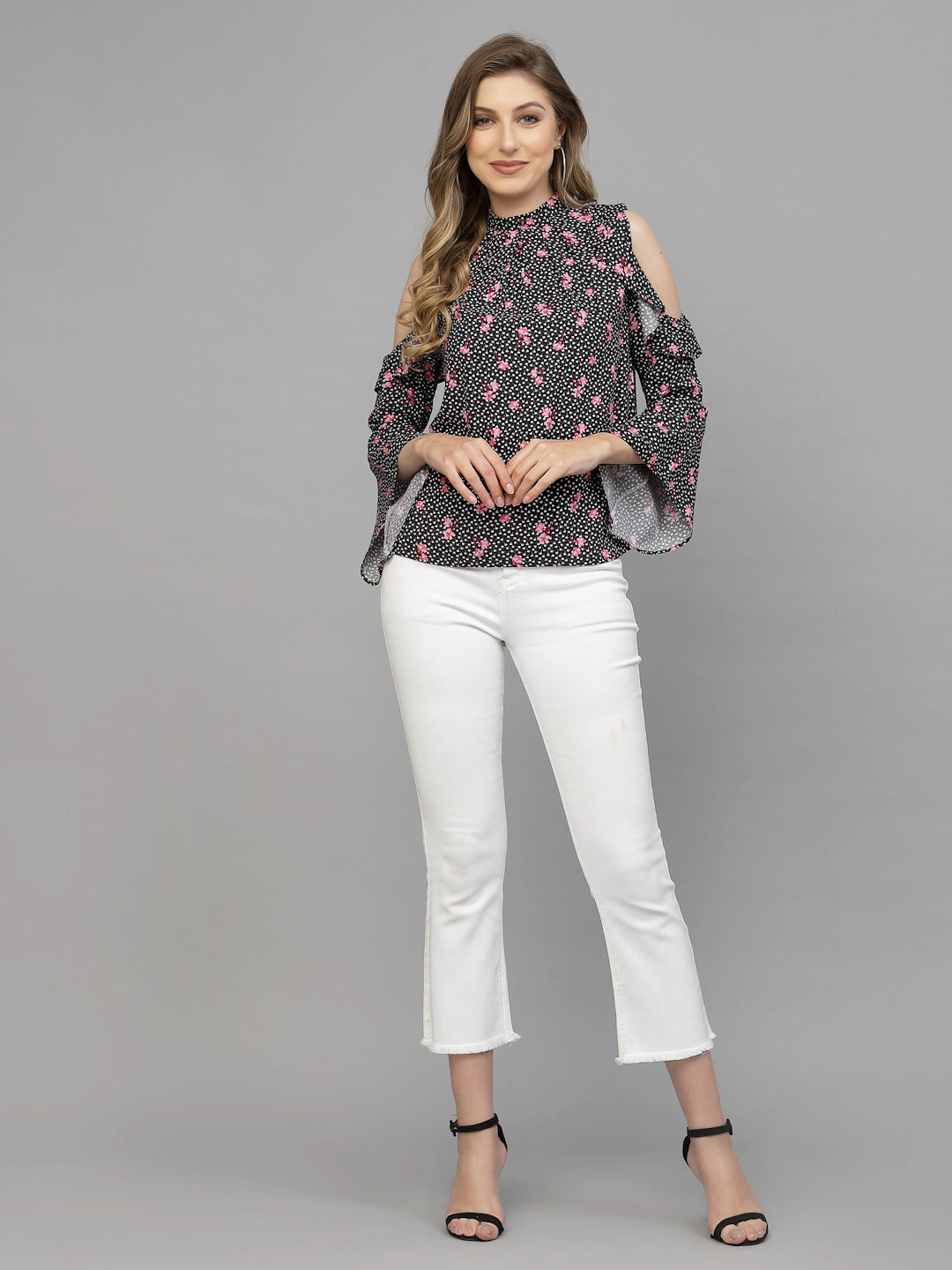 Black Floral Print Top for Women