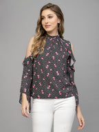 Black Floral Print Top for Women