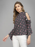 Black Floral Print Top for Women