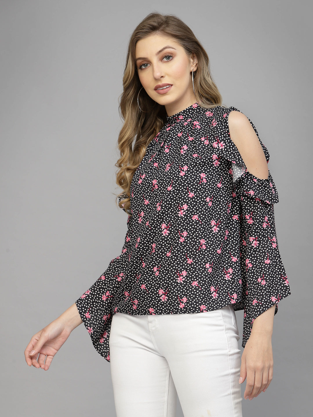 Black Floral Print Top for Women