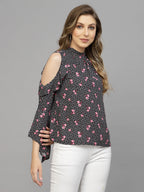 Black Floral Print Top for Women