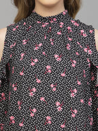 Black Floral Print Top for Women