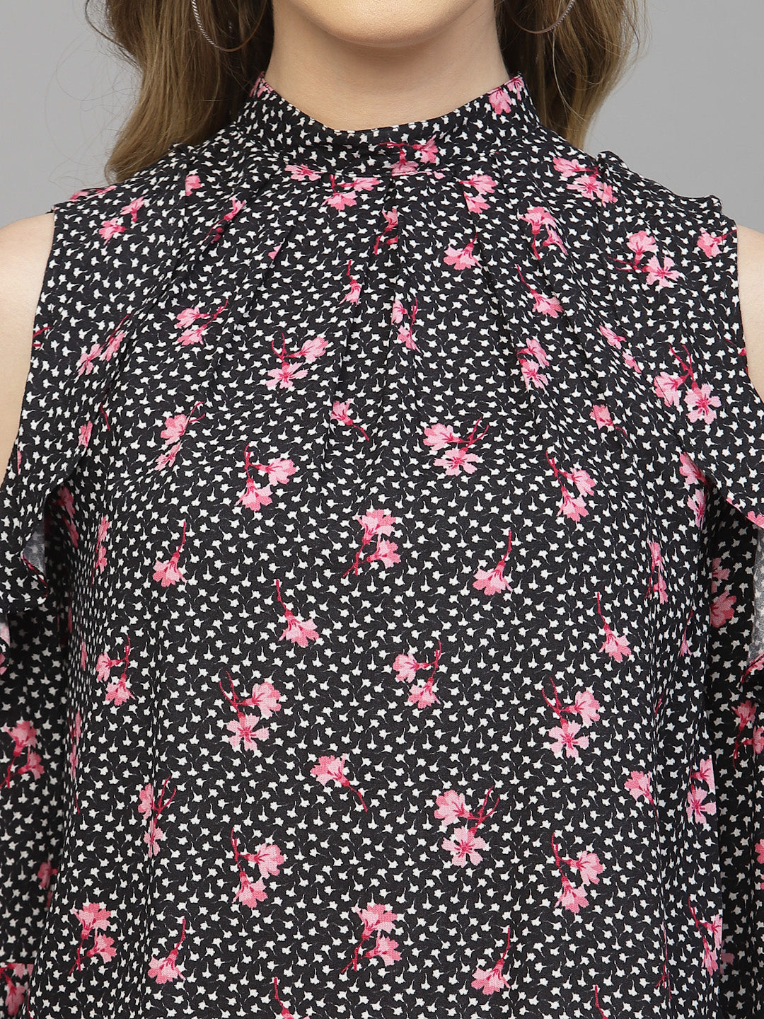 Black Floral Print Top for Women