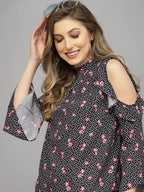 Black Floral Print Top for Women