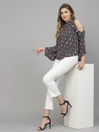Black Floral Print Top for Women