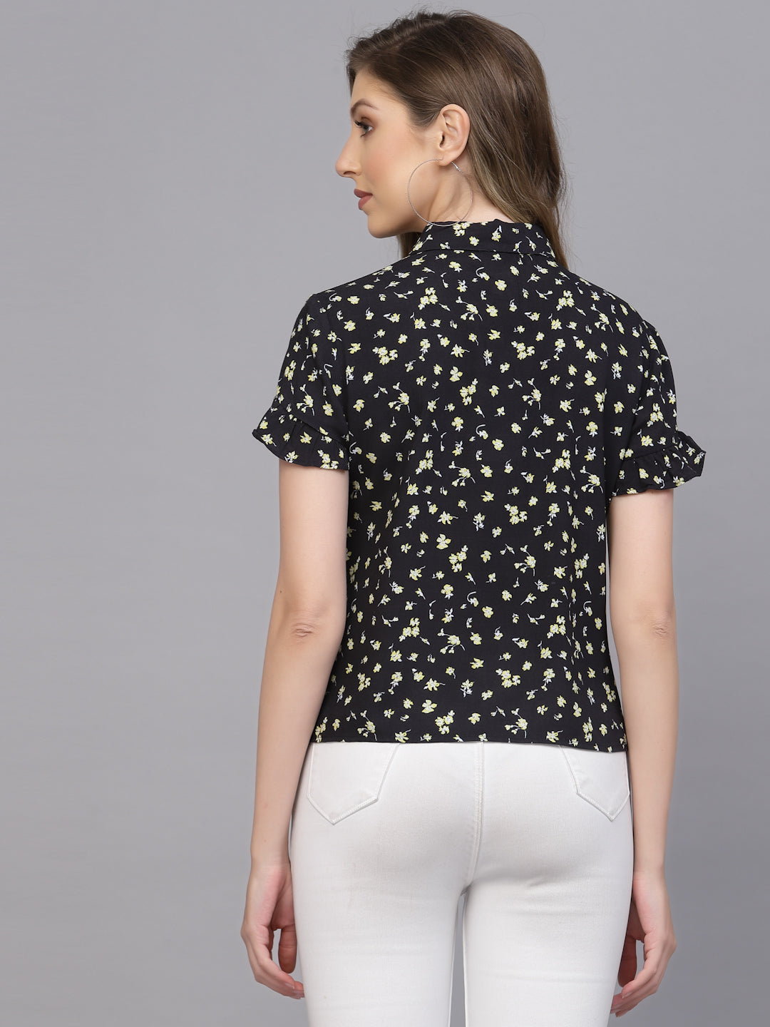 Valbone Women’s Black Modal Silk Viscose Floral Printed Shirt