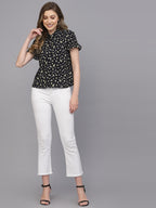 Valbone Women’s Black Modal Silk Viscose Floral Printed Shirt